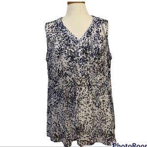 Rose & Olive sheer sleeveless blue print top size 1X